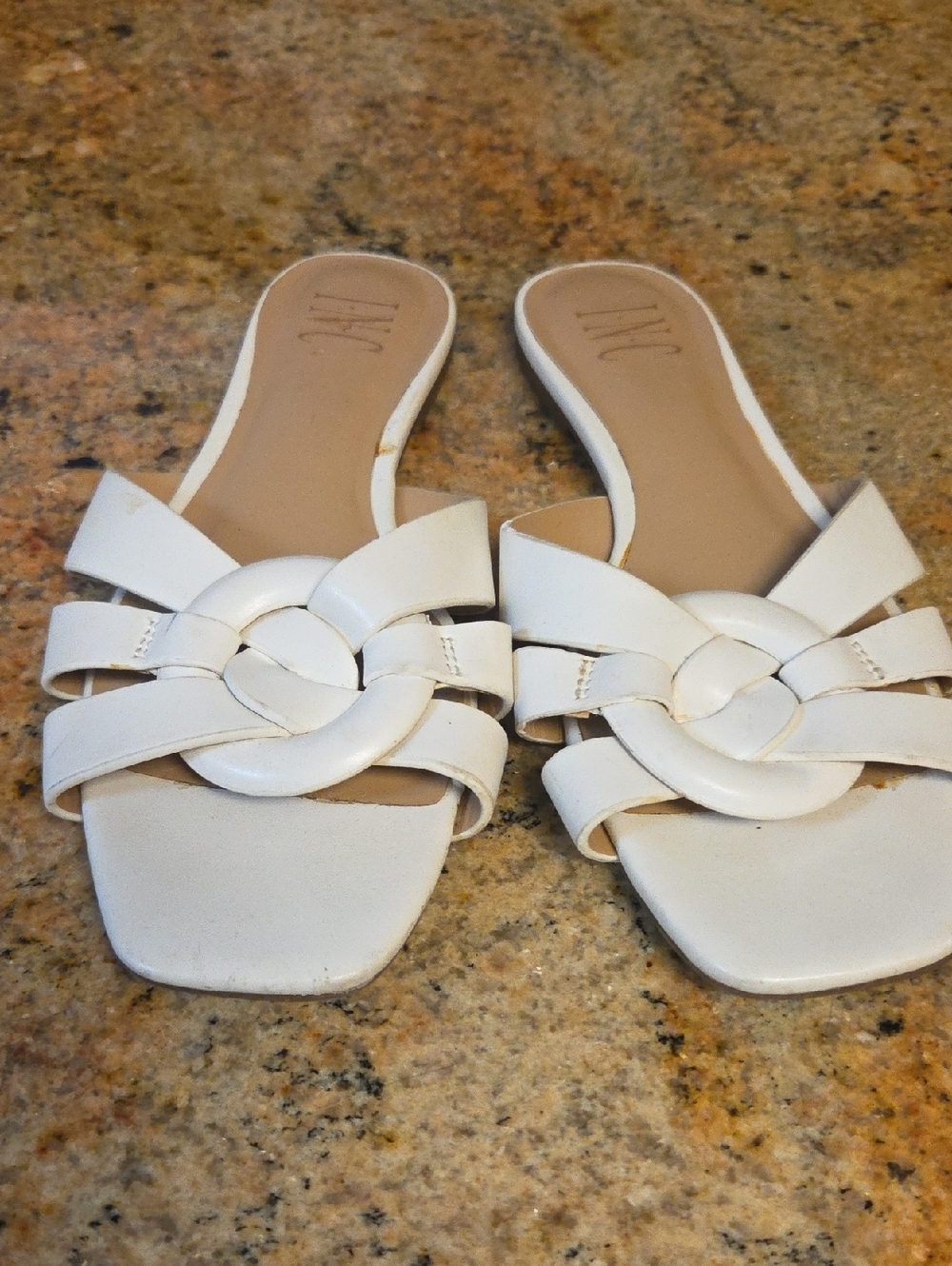 INC International Concepts White Braided Knot Slide Sandals Size 7